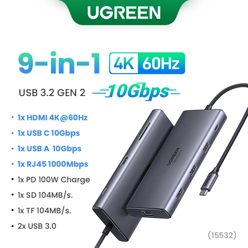 UGREEN USB Ethernet Adapter 1000/100Mbps USB3.0 HUB RJ45 Lan for Laptop PC Xiaomi Mi Box Macbook Windows USB-C HUB Network Card