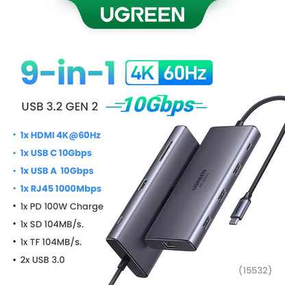 UGREEN USB Ethernet Adapter 1000/100Mbps USB3.0 HUB RJ45 Lan for Laptop PC Xiaomi Mi Box Macbook Windows USB-C HUB Network Card
