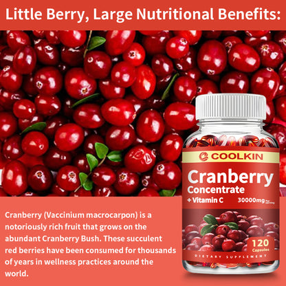 Cranberry - Supports Urinary System Health Bladder Health Potent Antioxidant Rich Vita C Capsule Supplement - 120 Capsules
