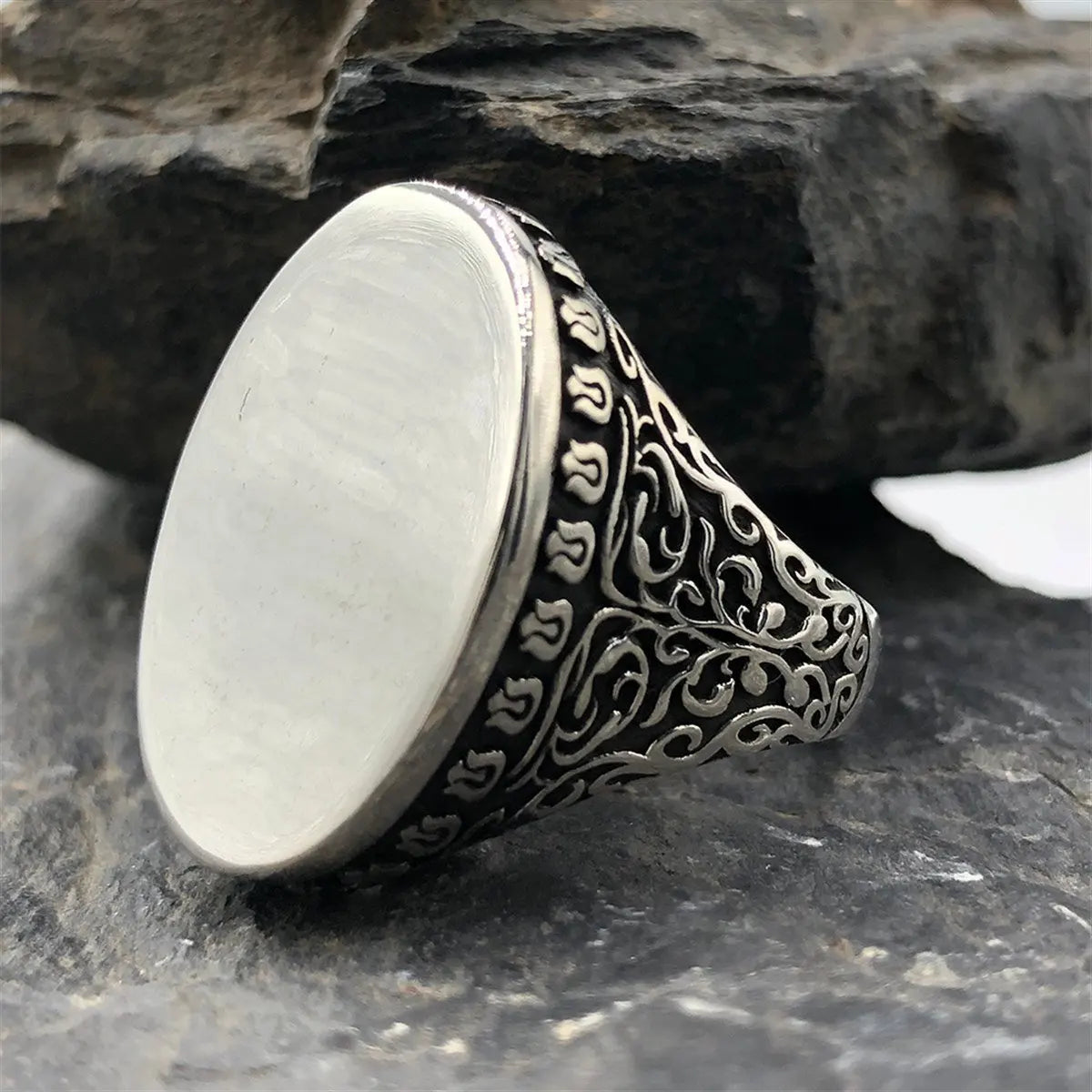 925 Sterling Silver Oval Personalized Ring, Custom Men's Ring AMULET RING STORE