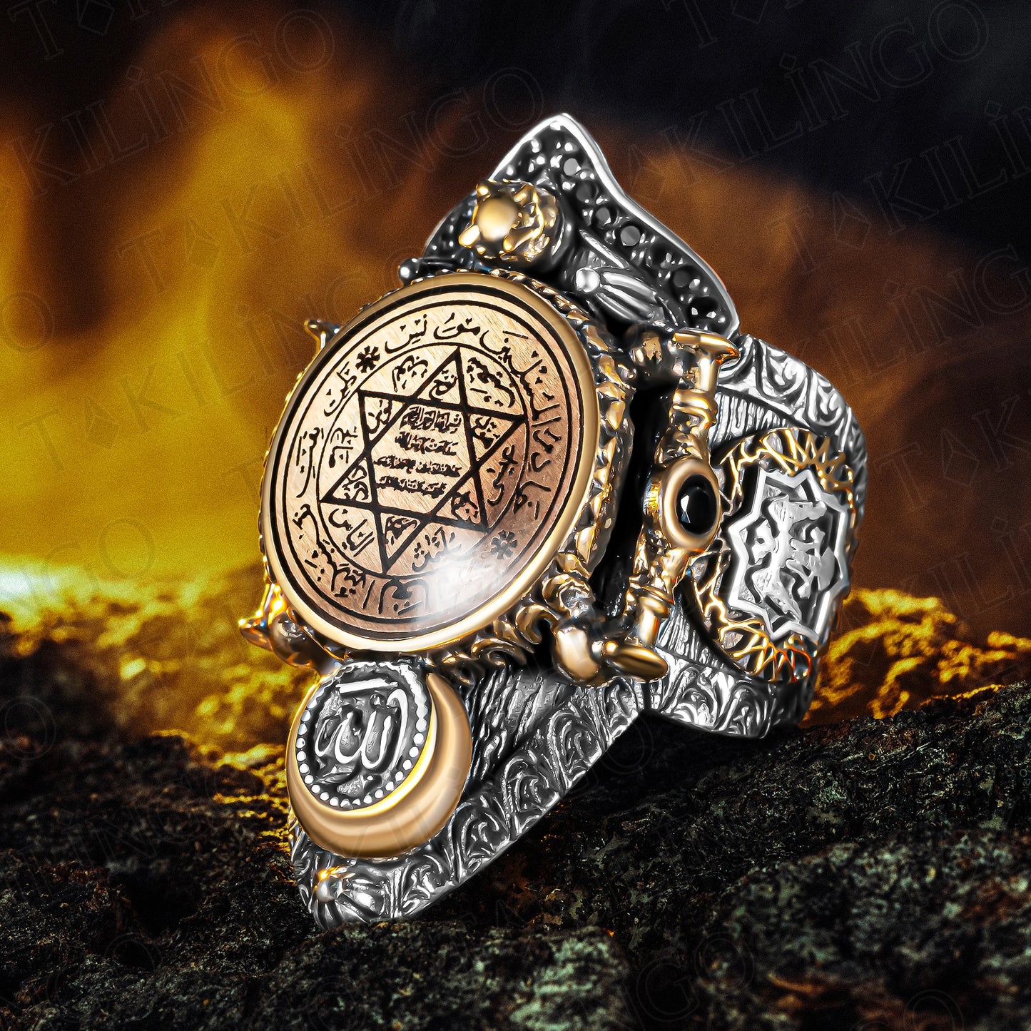 Protection Amulet Ring Seven Archangels Ring for Men 925 Seal of Solomon Islamic Men Ring AMULET RING STORE