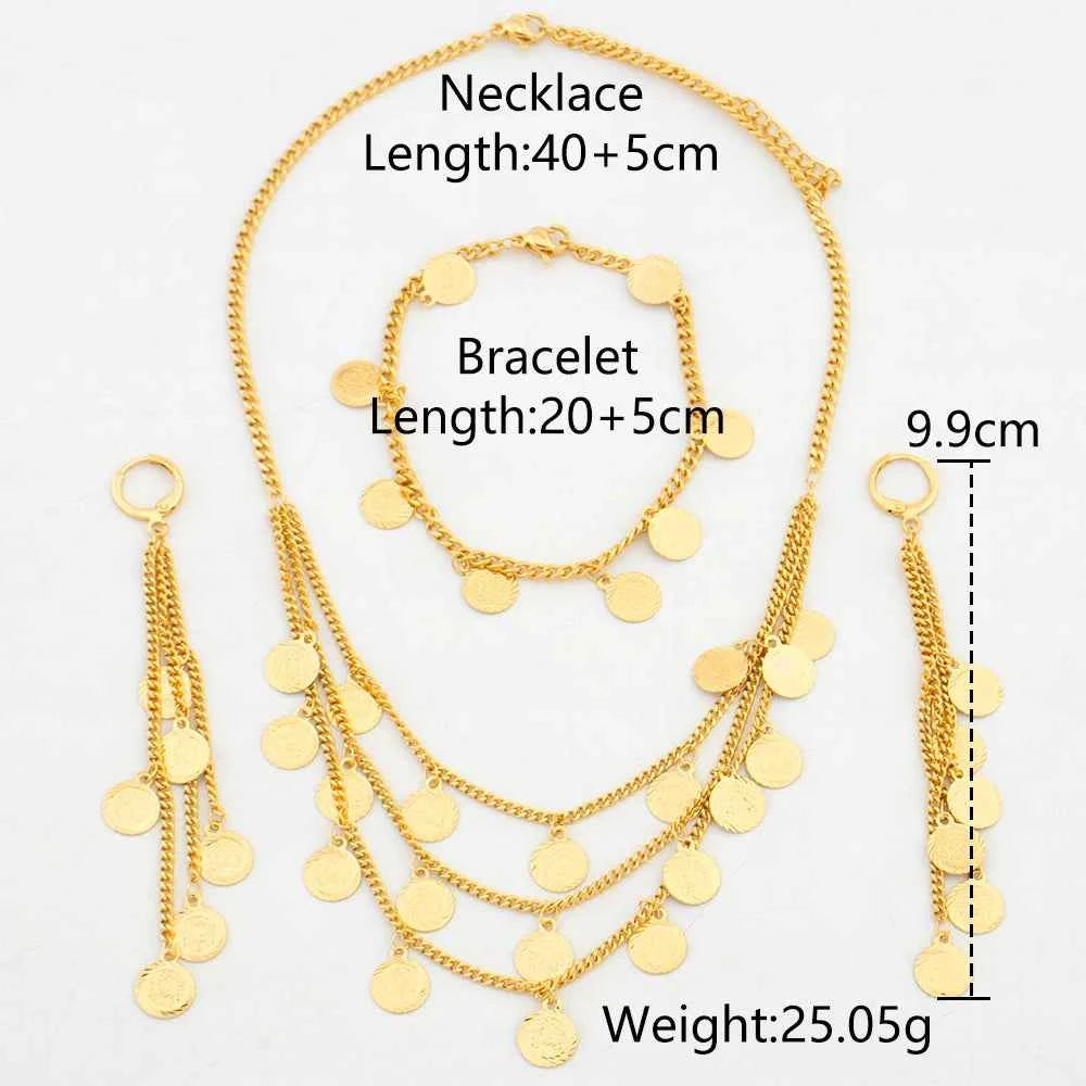 Fashion Bride Jewelry Set Indian Luxury Gold Color Necklace Tassel Earrings with Bracelet Set Dubai Classic Jewellery Party Gift