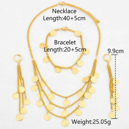 Fashion Bride Jewelry Set Indian Luxury Gold Color Necklace Tassel Earrings with Bracelet Set Dubai Classic Jewellery Party Gift