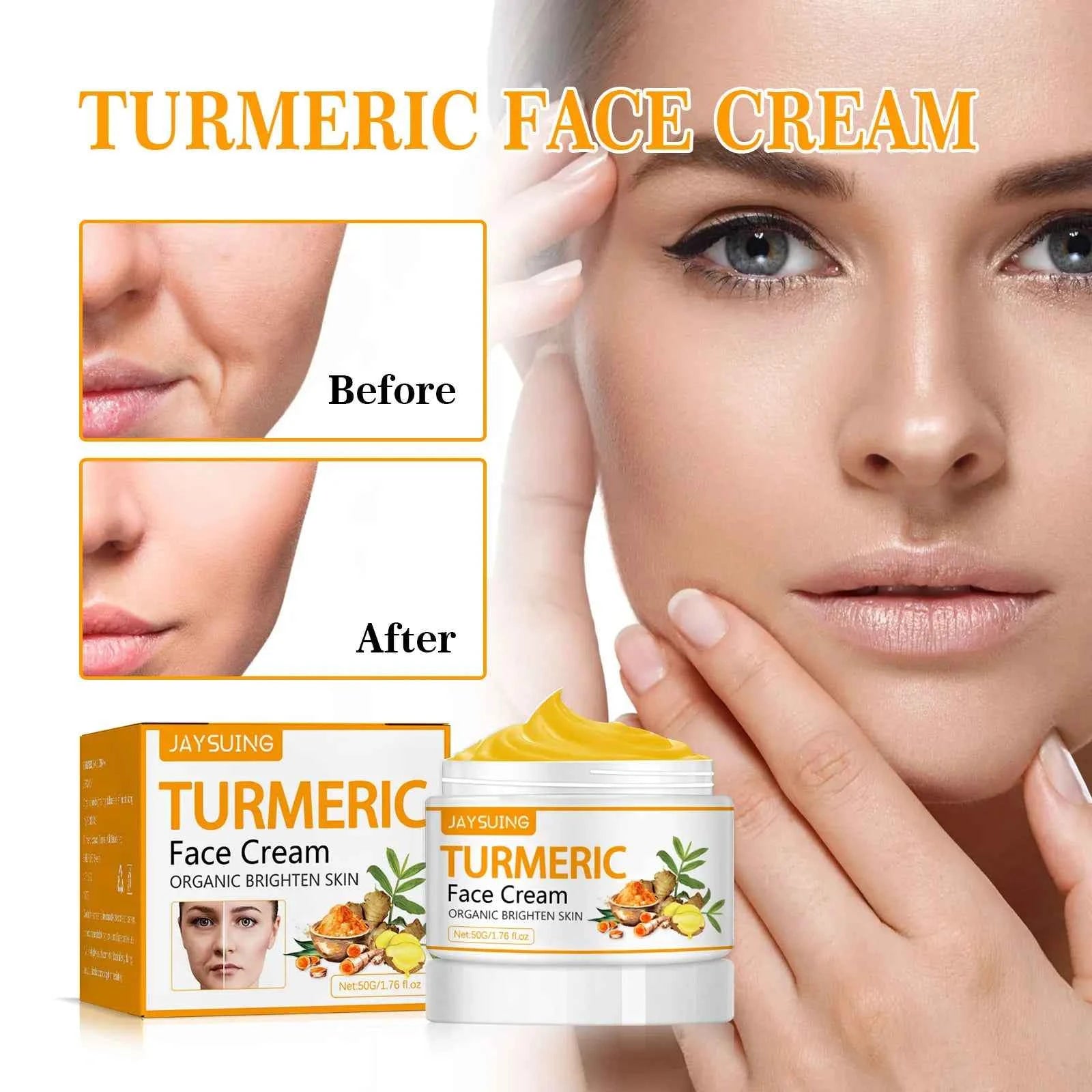 Jaysuing 50g Turmeric Firm Face Cream Fade Fine Lines Hydrating Oil Control Repair Dry Rough Skin Brightening Skin Care Cream