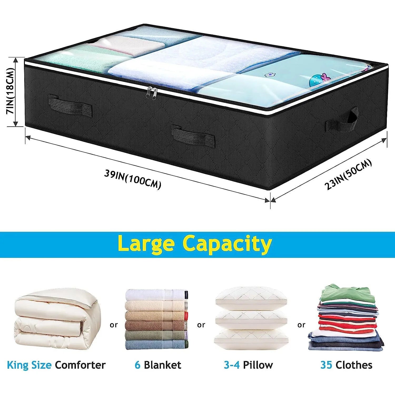 Foldable Under Bed Storage Containers with Clear Window Underbed Toy Organizers and Clothing Storage Bags Closet Storage Bins - AMULET RING STORE