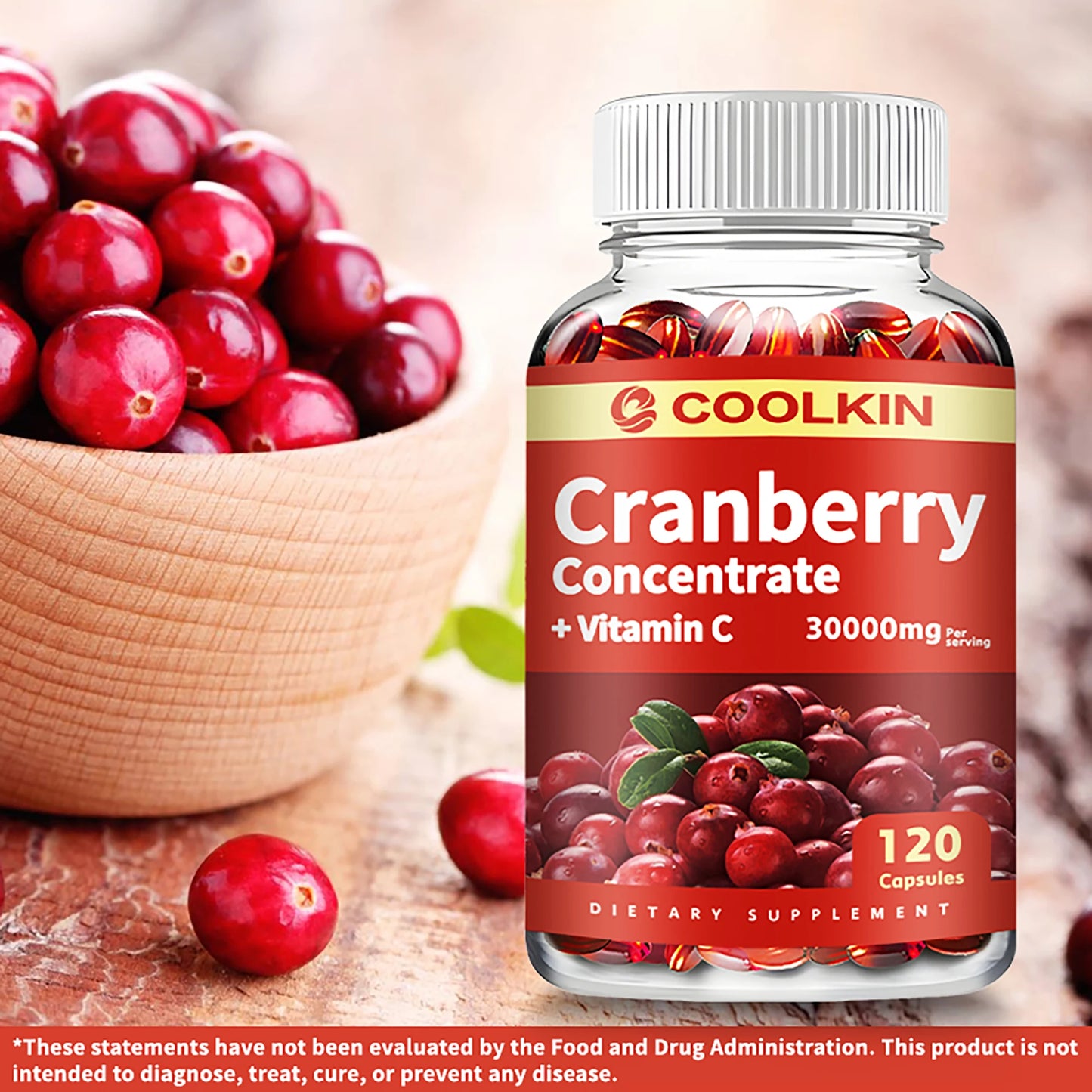 Cranberry - Supports Urinary System Health Bladder Health Potent Antioxidant Rich Vita C Capsule Supplement - 120 Capsules