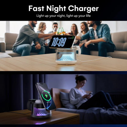 4-in-1 Magnetic Charging Station with RGB Night Light 15W Fast Wireless Charger Compatible with iPhone 12-16 Series Smart Watch