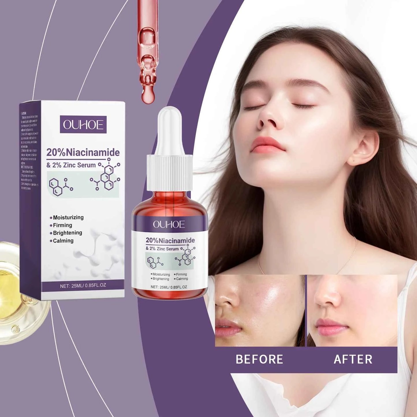 Ouhoe Niacinamide Serum Face Cleanser Brighten Skin Acne Removal Whitening Clean Pores Keratins Remove Moisturizing Skin Care