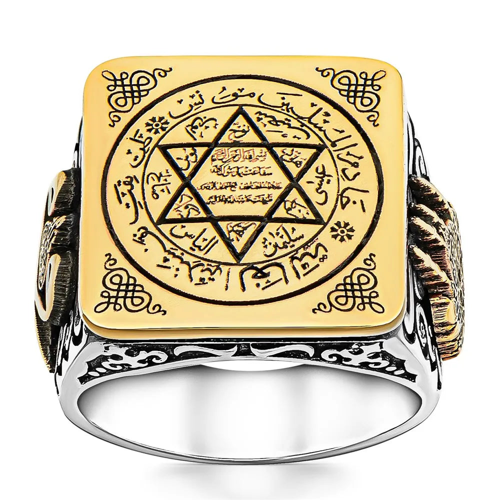 Seal of Solomon Embroidered Square Silver Ring AMULET RING STORE