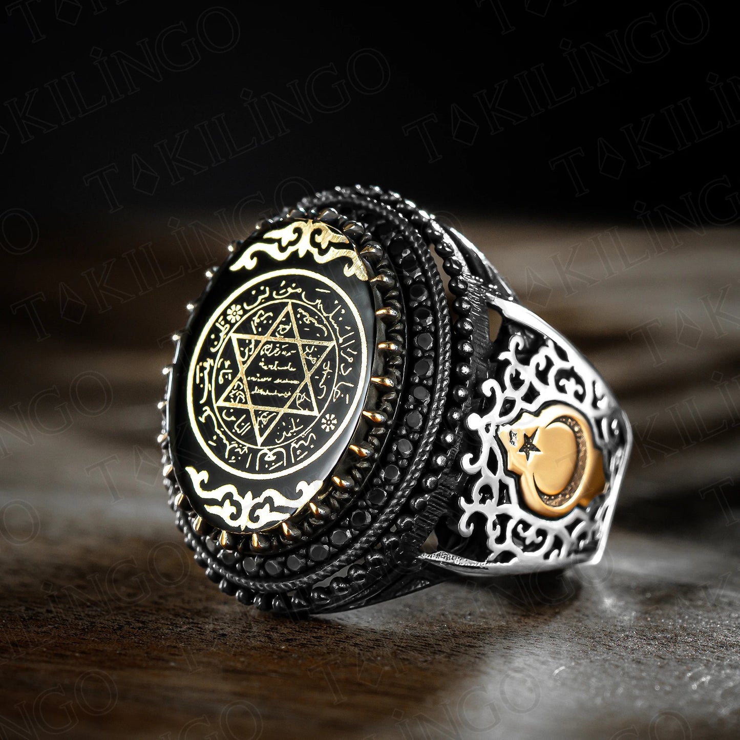 Seal Of Solomon Kabbalah Ring 925 Sterling Silver Black Triangle Star of David Ring AMULET RING STORE