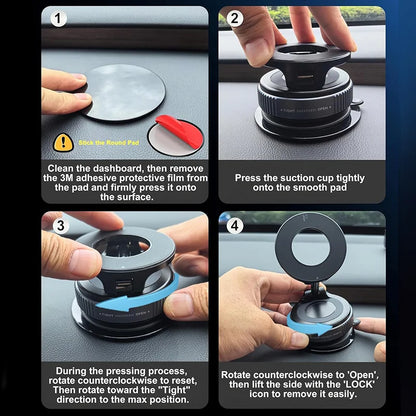 Car Mount Vacuum Magnetic Holder Foldable Strong Suction Stand For Cell Phone For iPhone 16 15 12 13 14 11 ProMax Live Streaming