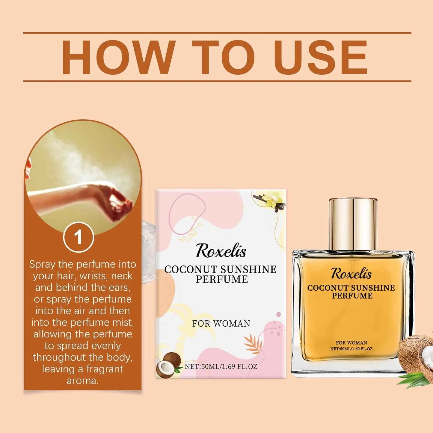 Roxelis Light Vanilla Coconut Perfume Fresh Light Fragrance Lasting Elegant Charming Women Fragrance Convenient Fresh Perfume