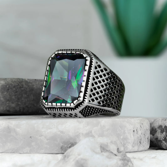 Alexandrite Stone 925 Sterling Silver Ring for Men  Jewelry Fashion Vintage Gift Onyx Aqeq Mens Rings All Size AMULET RING STORE