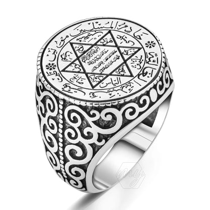 925 Sterling Silver Seal of Solomon Daud Star Men's Ring