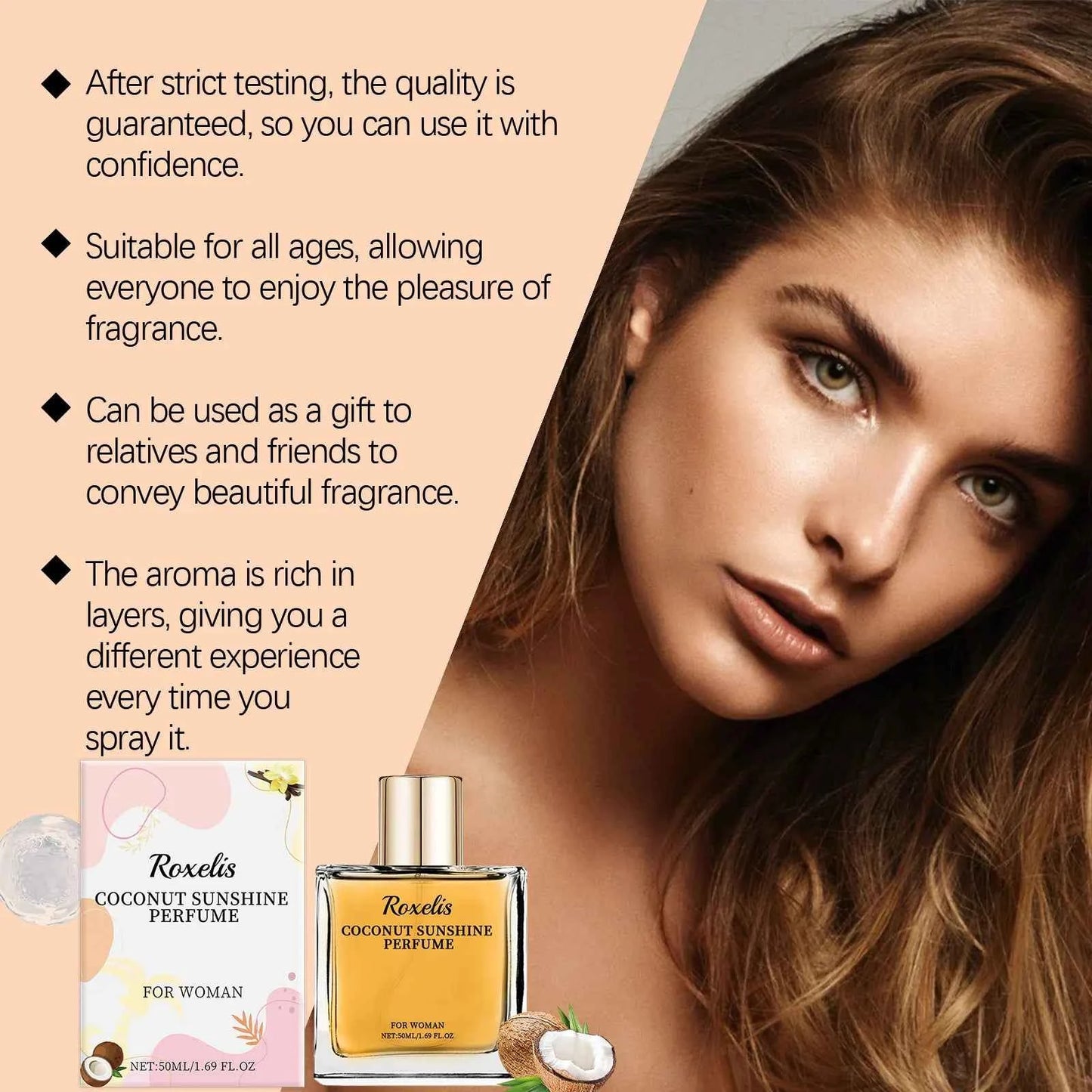 Roxelis Light Vanilla Coconut Perfume Fresh Light Fragrance Lasting Elegant Charming Women Fragrance Convenient Fresh Perfume
