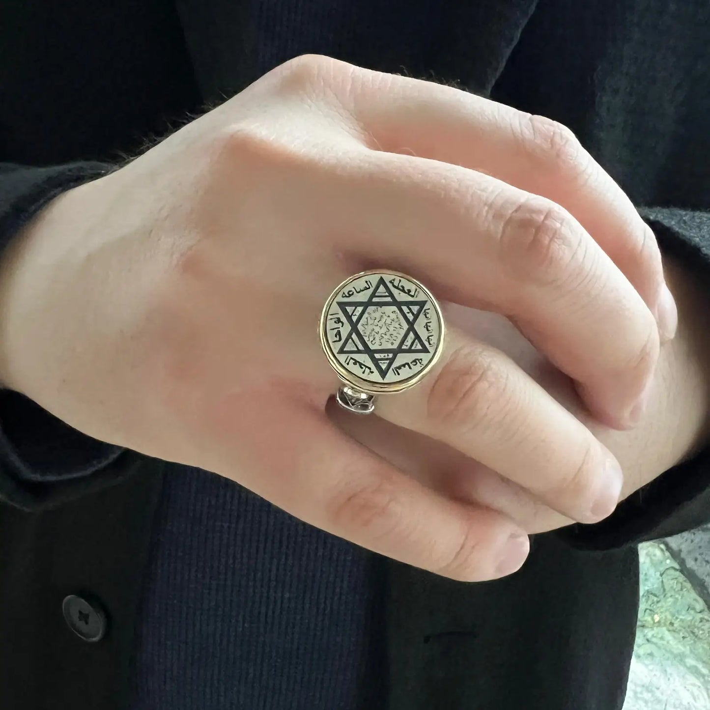 Elegant Solid 925 Sterling Silver Round Seal Of Solomon Men's Ring