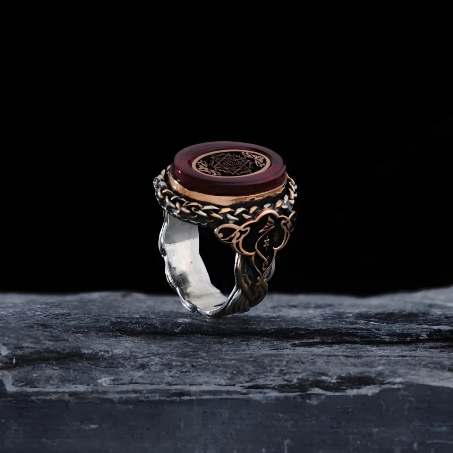 Red Agate Seal of Solomon Ring - Unisex Design for Harmony & Prosperity - Handmade Jewelry