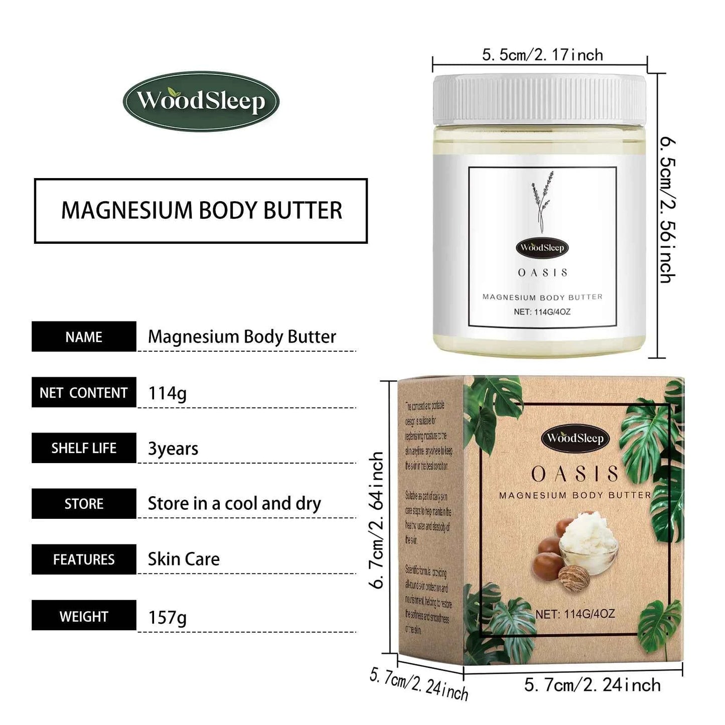 Woodsleep 114g Shea Butter Soothe Body Cream Moisturizer Hydrate Skin Repair Skin Barrier Massage Body Smooth Magnesium Lotion