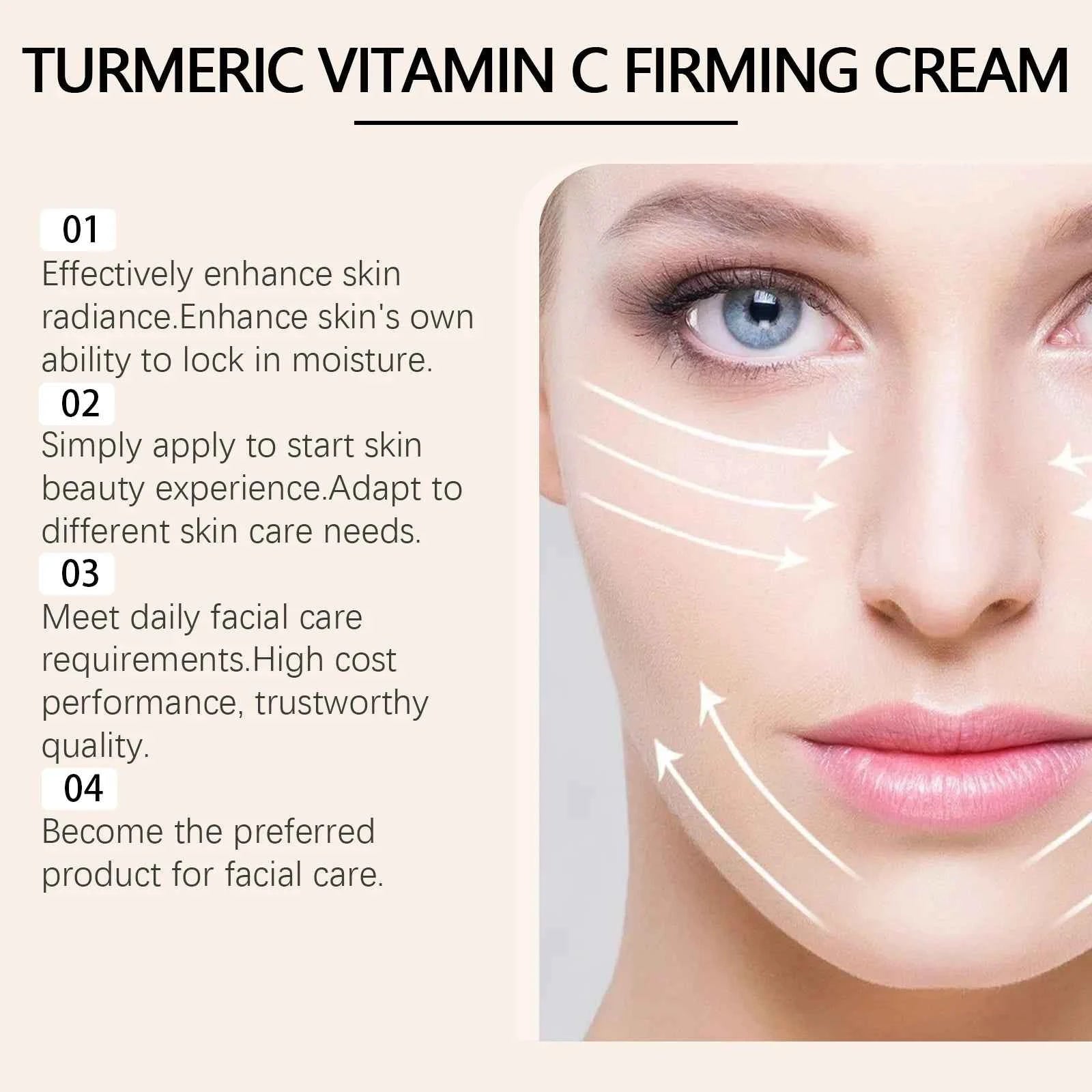 Turmeric Vitamin C Face Cream Anti Aging Skin Tighten Reduce Wrinkles Fine Lines Hydrate Nourish Skin Gentle Moisturizing Cream