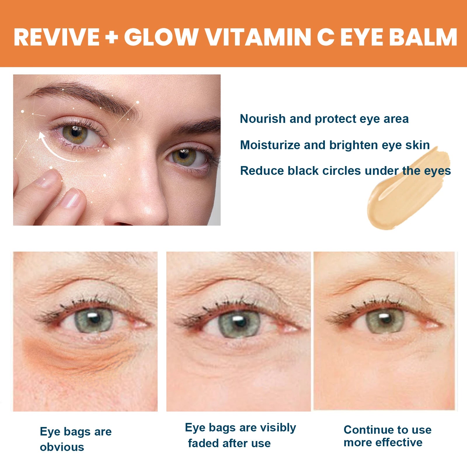 EELHOE Vitamin C Eye Balm for Repairing Dark Circles Moisturizing and Firming Transparent Texture Vitamin C Eye Cream Stick - AMULET RING STORE