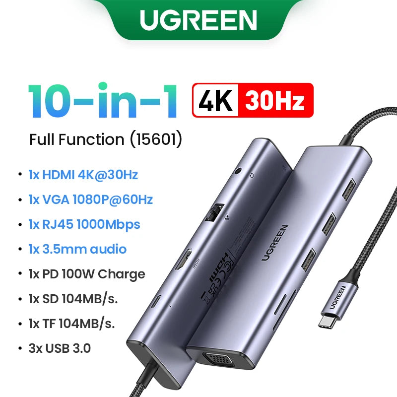 UGREEN USB Ethernet Adapter 1000/100Mbps USB3.0 HUB RJ45 Lan for Laptop PC Xiaomi Mi Box Macbook Windows USB-C HUB Network Card