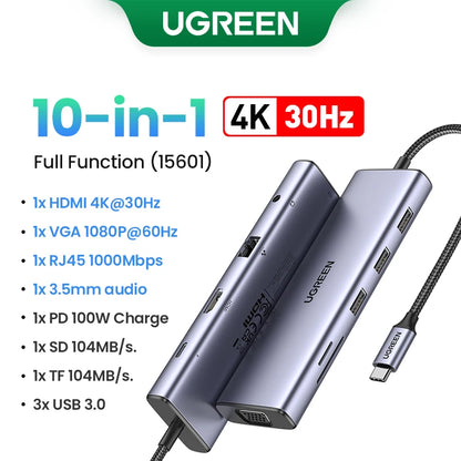 UGREEN USB Ethernet Adapter 1000/100Mbps USB3.0 HUB RJ45 Lan for Laptop PC Xiaomi Mi Box Macbook Windows USB-C HUB Network Card