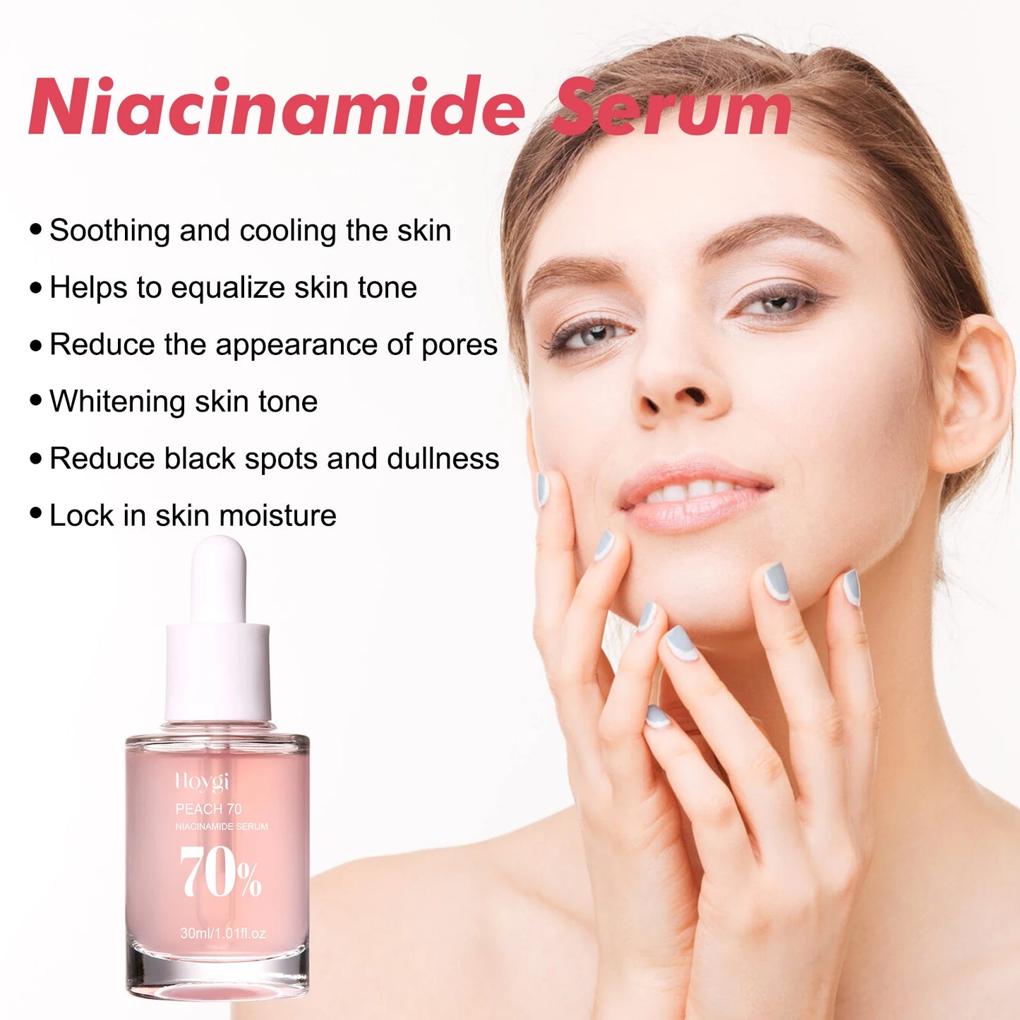 Hoygi Peach 70% Niacinamide Essence Moisturizing Firming Pores Facial Skin Care 30ml Beauty Products Brightening Hydrating Serum