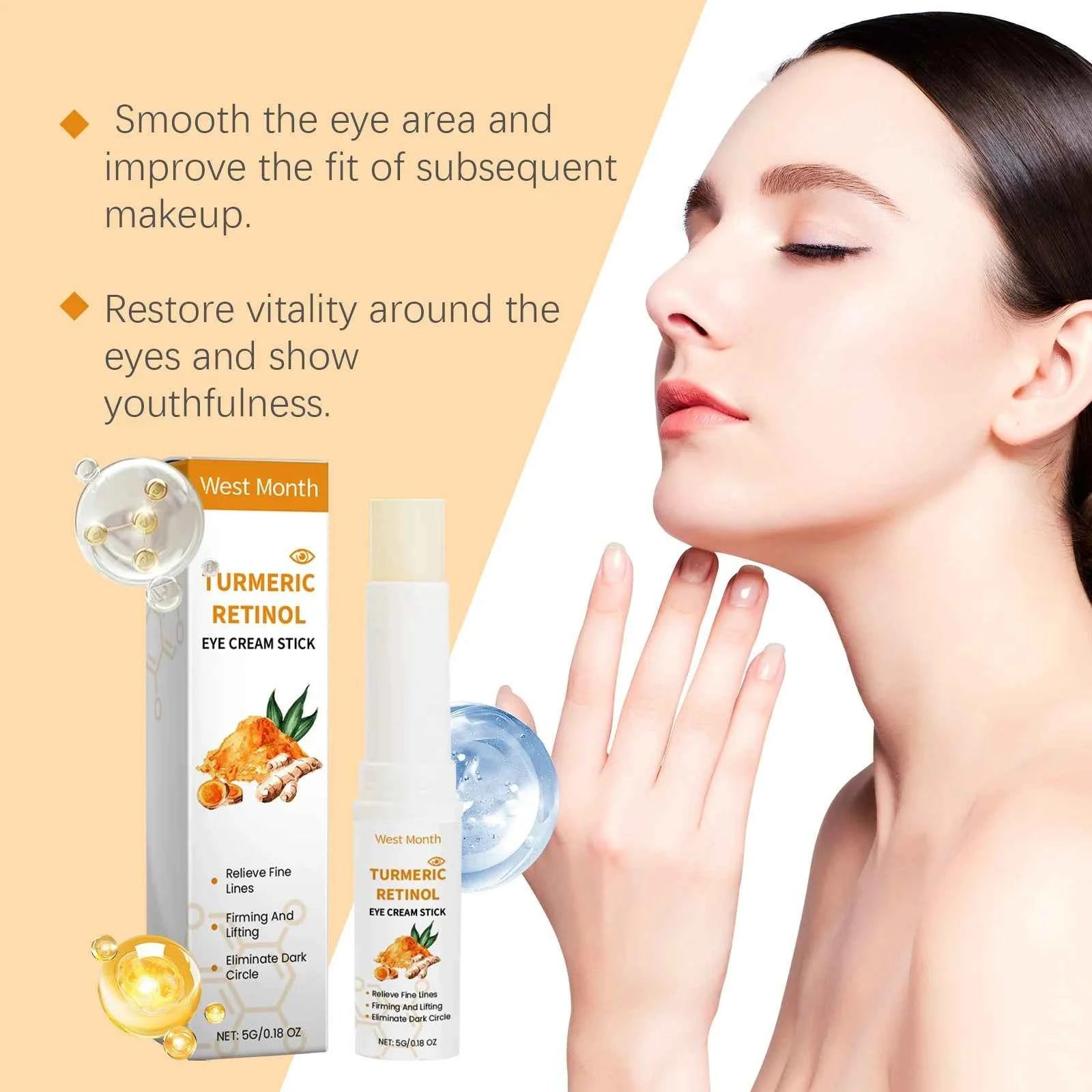 West Month 5g Turmeric Retinol Remove Dark Circles Eye Cream Stick  Anti Eye Bags Puffiness Brightener Moisturizing Eye Cream