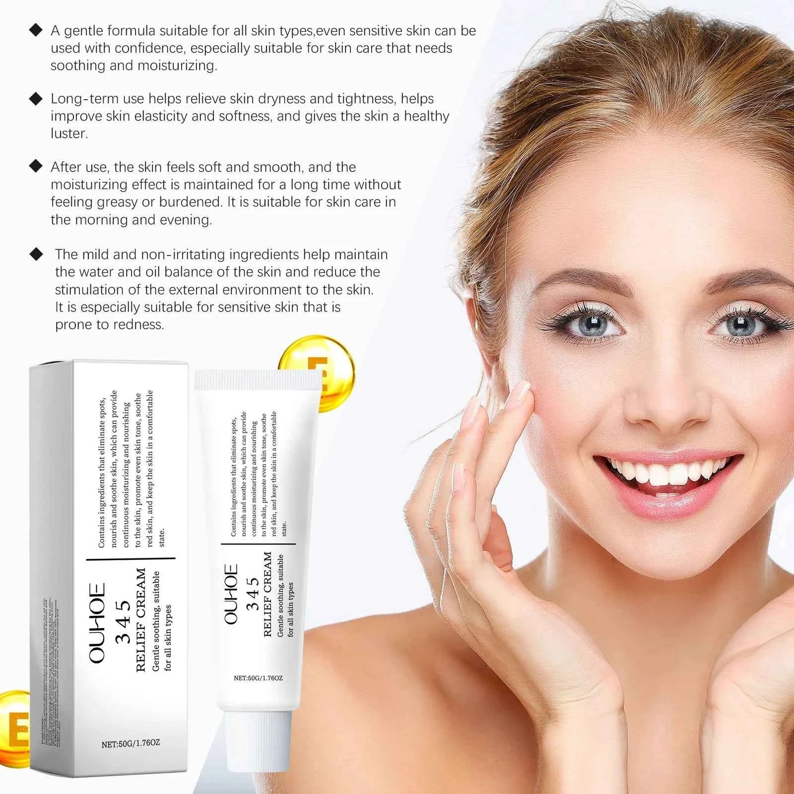 Ouhoe 50g 345 Relief Cream Brightening Skin Hydrate Facial Reapir Blemishes Nourish Long Lasting Moisturizer Soothing Face Cream