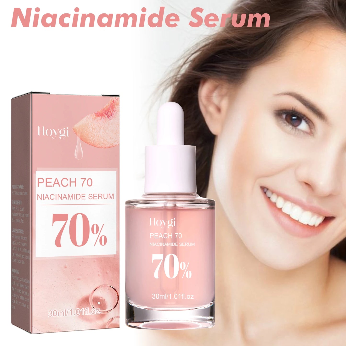 Hoygi Peach 70% Niacinamide Essence Moisturizing Firming Pores Facial Skin Care 30ml Beauty Products Brightening Hydrating Serum