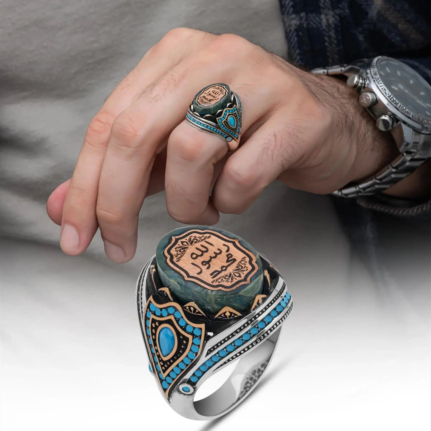 Seal of Muhammad Calligraphy On 925 Sterling Silver Ring For Men Pure Silver Jewellery All sizes are available AMULET RING STORE