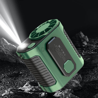 Portable Waist Fan, 10 Speed Fan with LED Light, Hands-Free Wearable Dual Clips Fans & Power Bank, for Camping, Outdoor, Jobsite