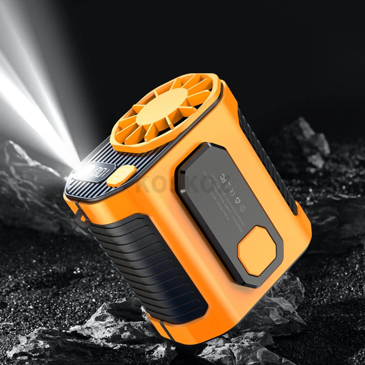 Portable Waist Fan, 10 Speed Fan with LED Light, Hands-Free Wearable Dual Clips Fans & Power Bank, for Camping, Outdoor, Jobsite