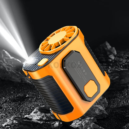 Portable Waist Fan, 10 Speed Fan with LED Light, Hands-Free Wearable Dual Clips Fans & Power Bank, for Camping, Outdoor, Jobsite