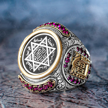 Seven Archangels Ring for Men 925 Sterling Silver The Seal Of Solomon Tetragrammaton Archangels Protection Amulet Ring Statement