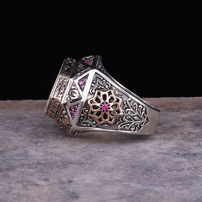 Solid 925 Sterling Silver Solomon Sealed Laser Engraving Men's Ring David Of Star Turkish Hanmade Silver Ring