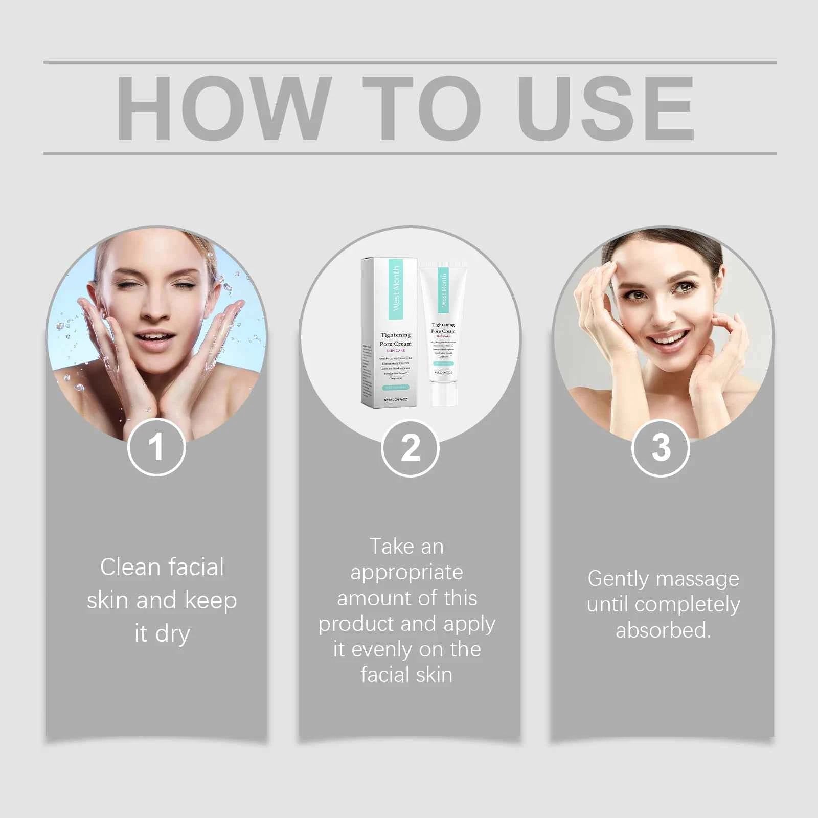 West&Month 50g Tightening Pore Cream Oil Control Moisturizing Brighten Skin Care Smooth Facial Refreshing Shrink Pore Face Cream