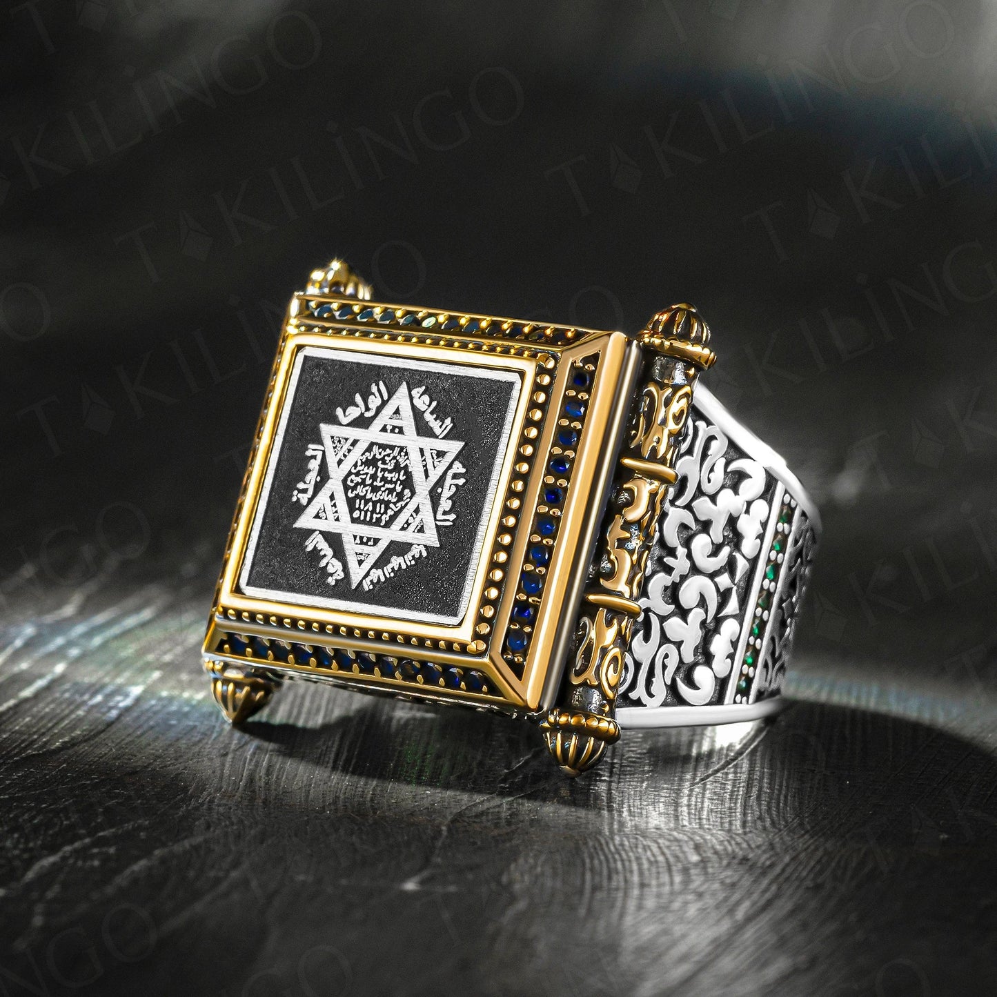 Seal Of Solomon With Zircon Men's Ring Prophet Solomon Handmade Silver Jewelry Turkish Gift Men AMULET RING STORE