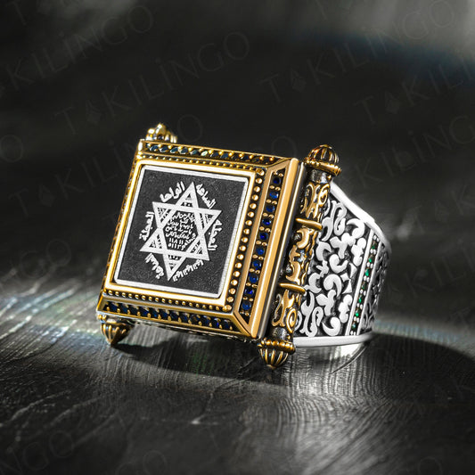 Seal Of Solomon With Zircon Men's Ring Prophet Solomon Handmade Silver Jewelry Turkish Gift Men