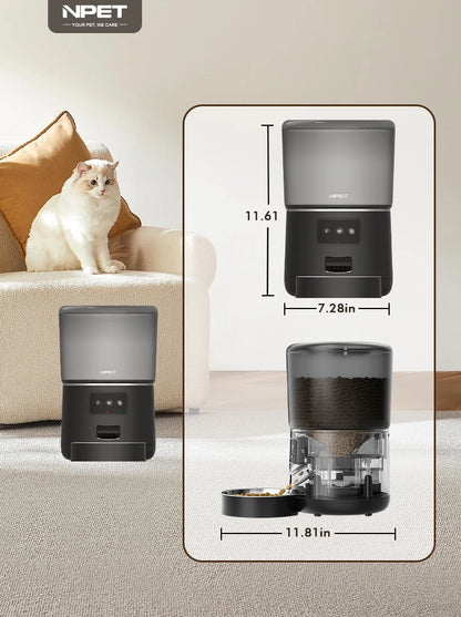 NPET 4L Automatic smart pet feeder for cats dogs multiple pets with stainless steel bowl Customize healthy food 1-9 portions - AMULET RING STORE