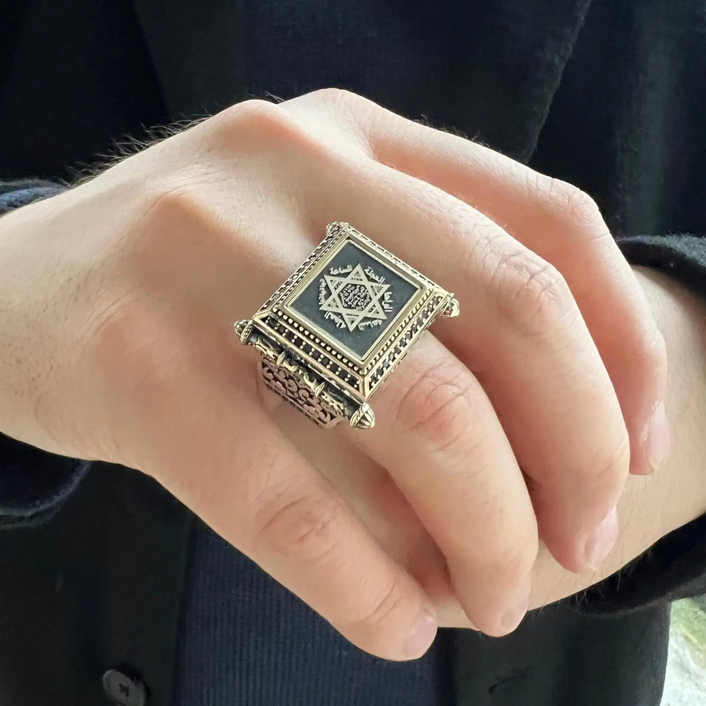 Seal Of Solomon With Zircon Men's Ring Prophet Solomon Handmade Silver Jewelry Turkish Gift Men AMULET RING STORE