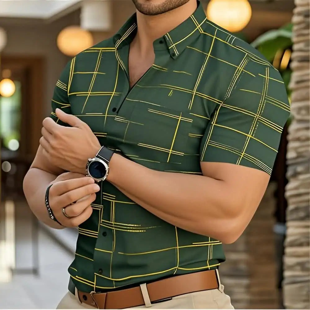 Brand New Boyfriend Shirt Long Sleeve Slim Fit Button Lapel Men's Tops 2024 Autumn Fashion 3D Stripe Print Party Shirt S-6XL