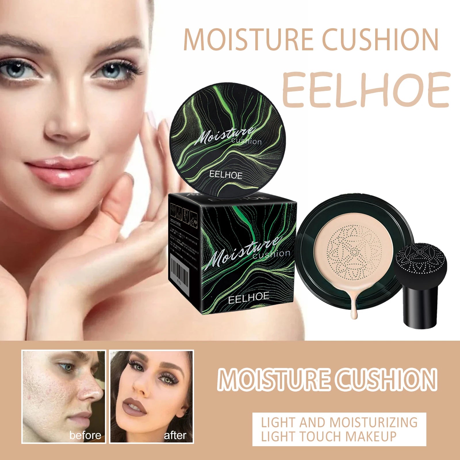EELHOE Moisturizing Cushion BB Cream Perfect Concealer Glowing Skin Tone Enhance Luster Easy to Operate Lasting Makeup BB Cream - AMULET RING STORE