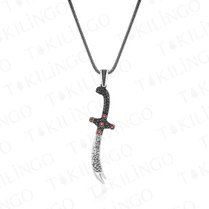 Solid 925 Sterling Silver Sword Design With Zircon Stone Men's Necklace Pendant Foxtail Chain Punk Cool Jewelery Accessory Gift