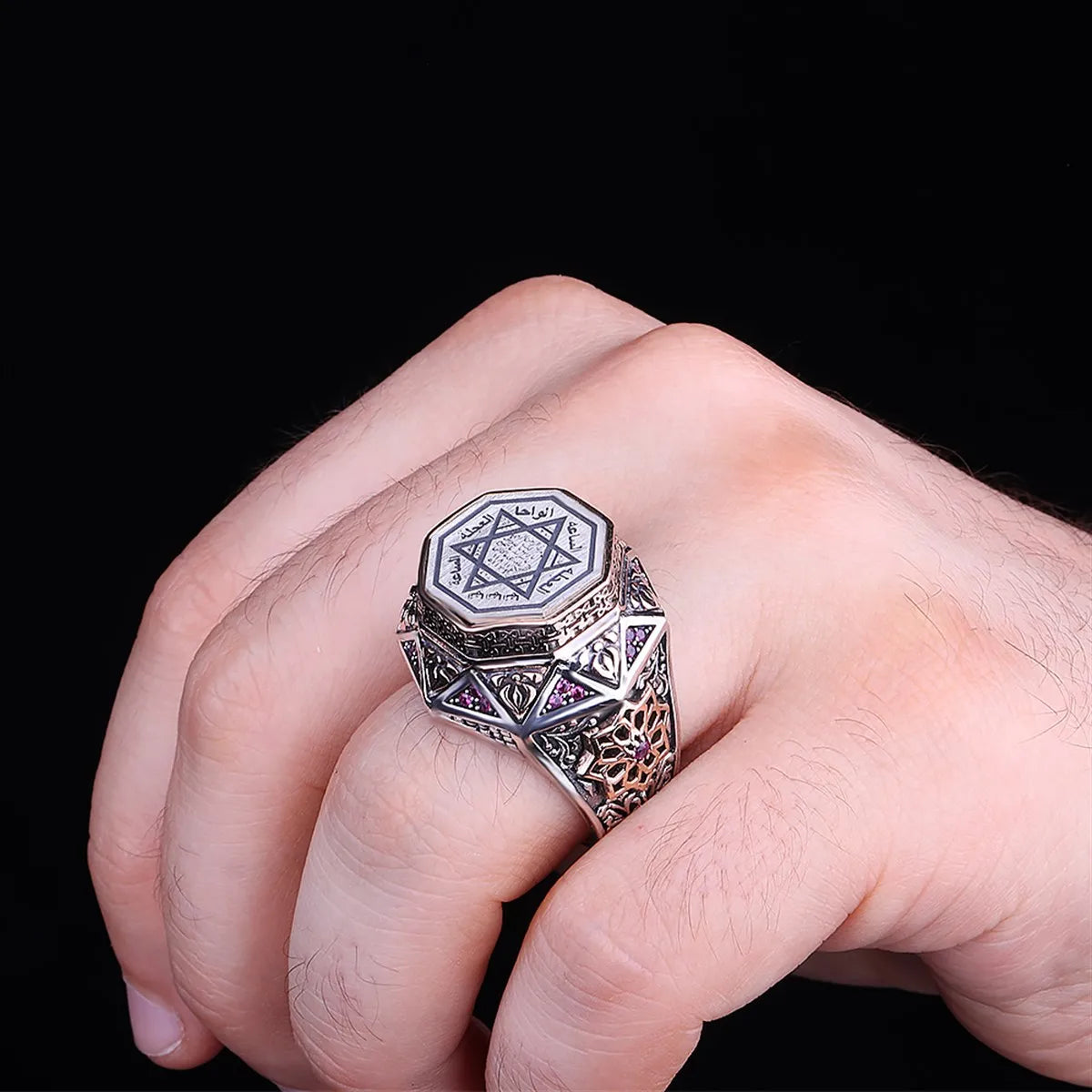 Solid 925 Sterling Silver Solomon Sealed Laser Engraving Men's Ring David Of Star Turkish Hanmade Silver Ring