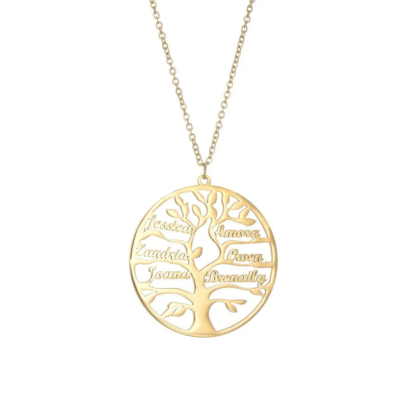Custom Family Names Necklace Stainless Steel Personalized Name Pendant Tree Of Life 1-6 Names Birthstone For Women Birthday Gift