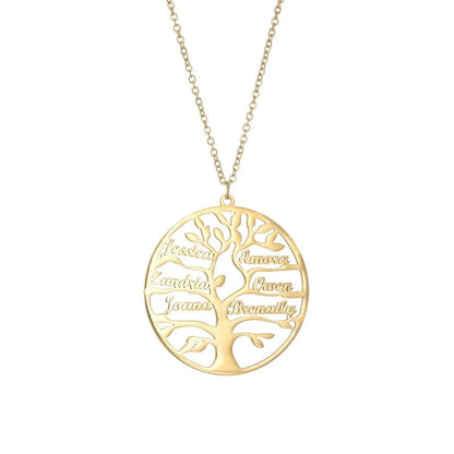 Custom Family Names Necklace Stainless Steel Personalized Name Pendant Tree Of Life 1-6 Names Birthstone For Women Birthday Gift