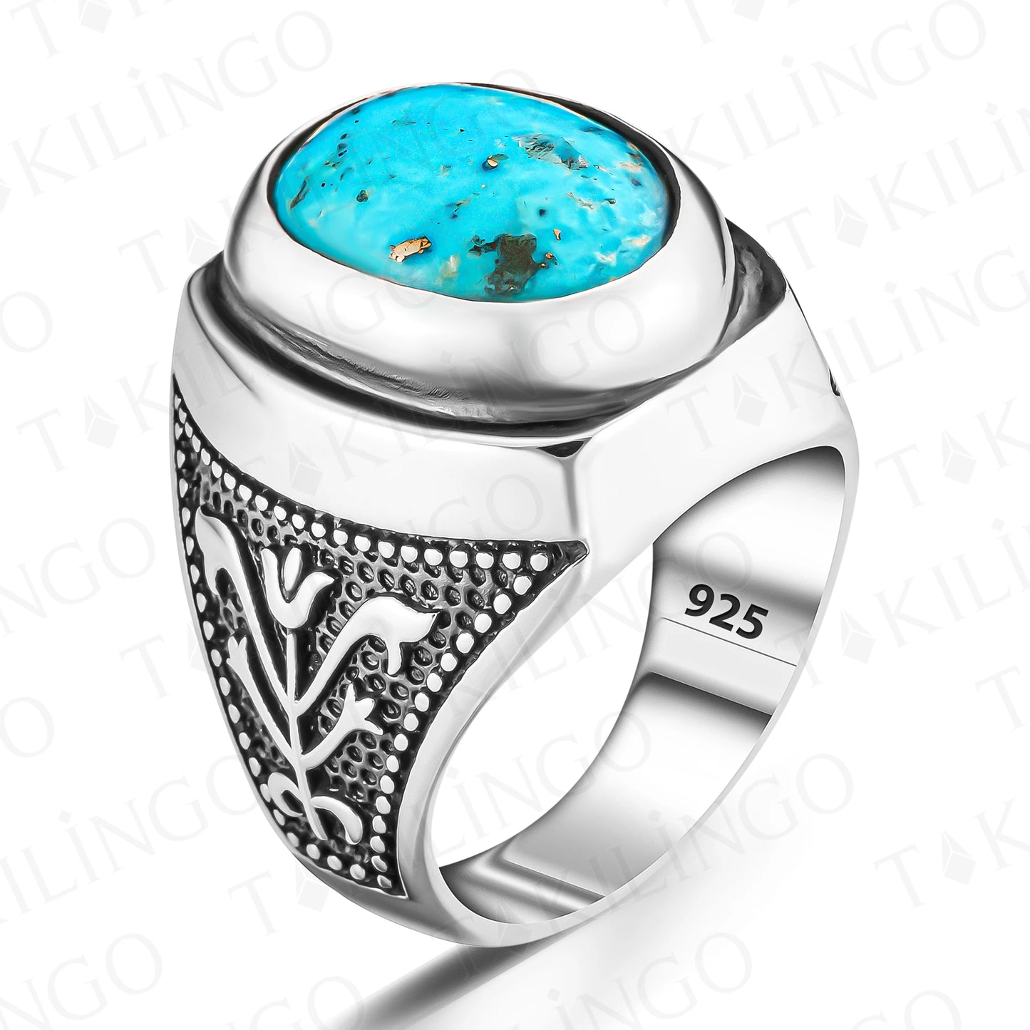 Turquoise Rings for Men Ottoman Turkish Style 925 Sterling Silver Natural Turquoise Ring Engagement Handmade Natural Stone Ring