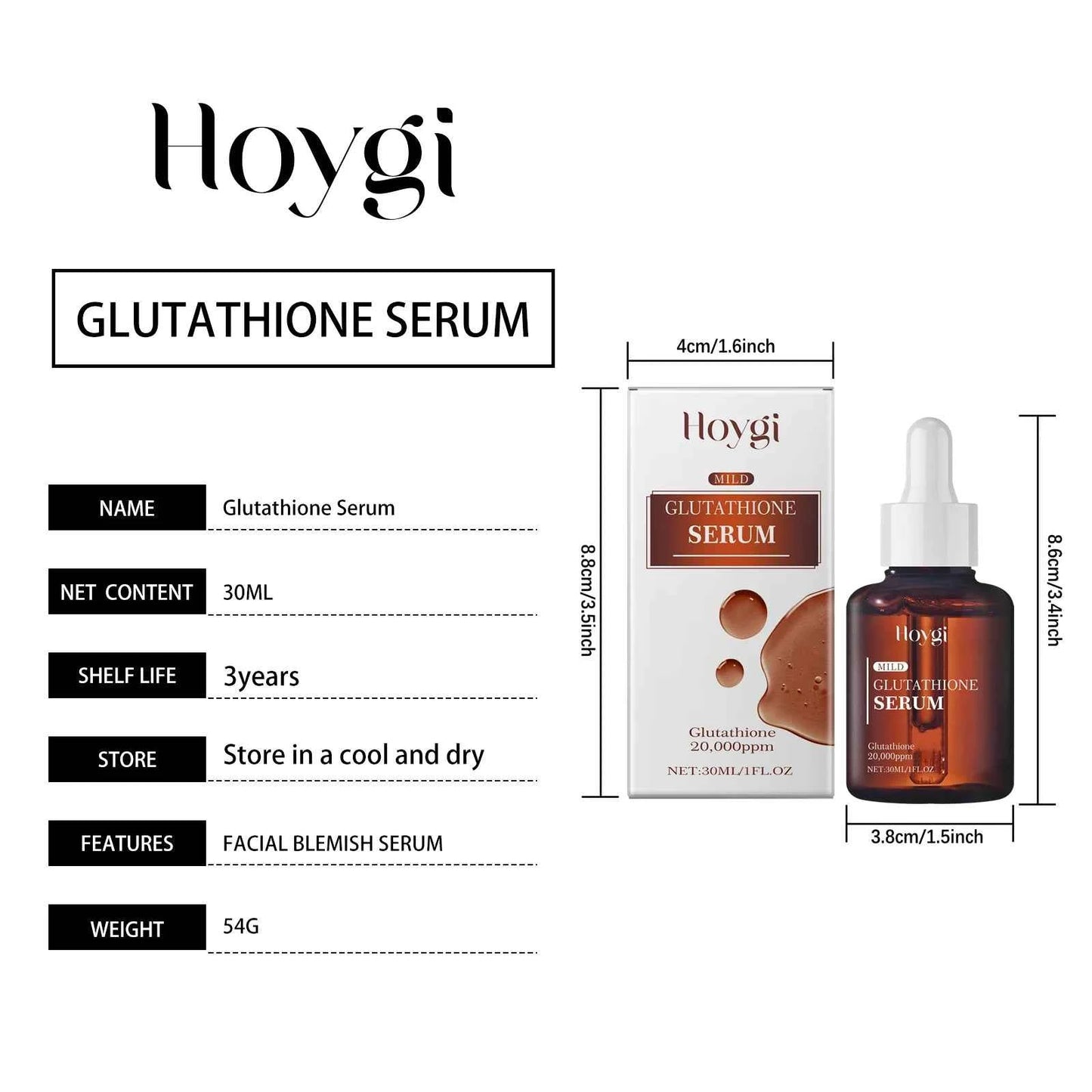 Hoygi 30ml Glutathione Facial Serum Brightening Skin Rejuvenation Moisturize Nourish Improve Skin Elasticity Firming Face Serum