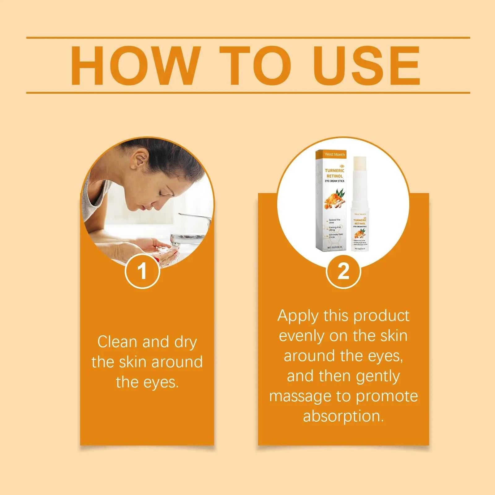 West Month 5g Turmeric Retinol Remove Dark Circles Eye Cream Stick  Anti Eye Bags Puffiness Brightener Moisturizing Eye Cream